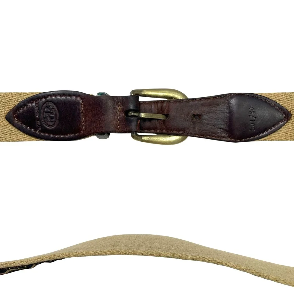 Vintage YRI Men's Golf‎ Belt 42/105 Caves MD 2002 US Senior Open Design Tan Navy